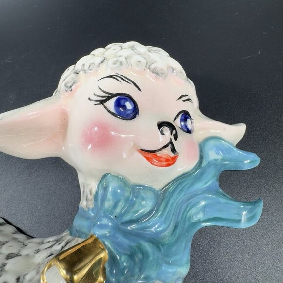 1950s Ceramic Lamb Shell Whimsical Hand Painted Wall Hanging Plaque Figure VTG - Picture 6 of 16
